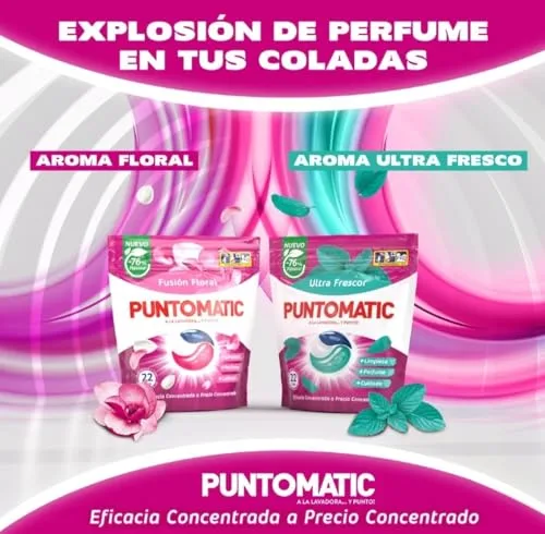 Puntomatic ▫️ Cápsulas florais de três compartimentos | Detergente para roupa branca e de cor | Removedor de manchas | 22 lavagens (Embalagem de 3) 4