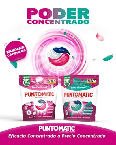 Puntomatic ▫️ Cápsulas florais de três compartimentos | Detergente para roupa branca e de cor | Removedor de manchas | 22 lavagens (Embalagem de 3) 6