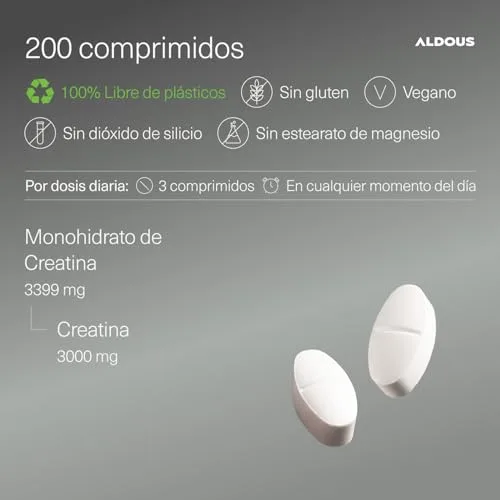 Aldous Bio ▫️ Creatina Monohidratada 3000 mg - 200 comprimidos - Creatina monohidratada 3