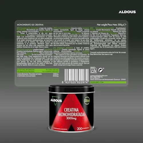 Aldous Bio ▫️ Creatina Monohidratada 3000 mg - 200 comprimidos - Creatina monohidratada 6