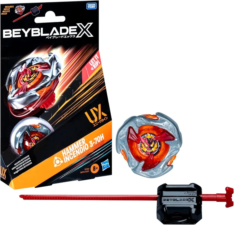 Beyblade ▫️ X, Kit de iniciação Hammer Fire 3-70H UX com tampa e lançador