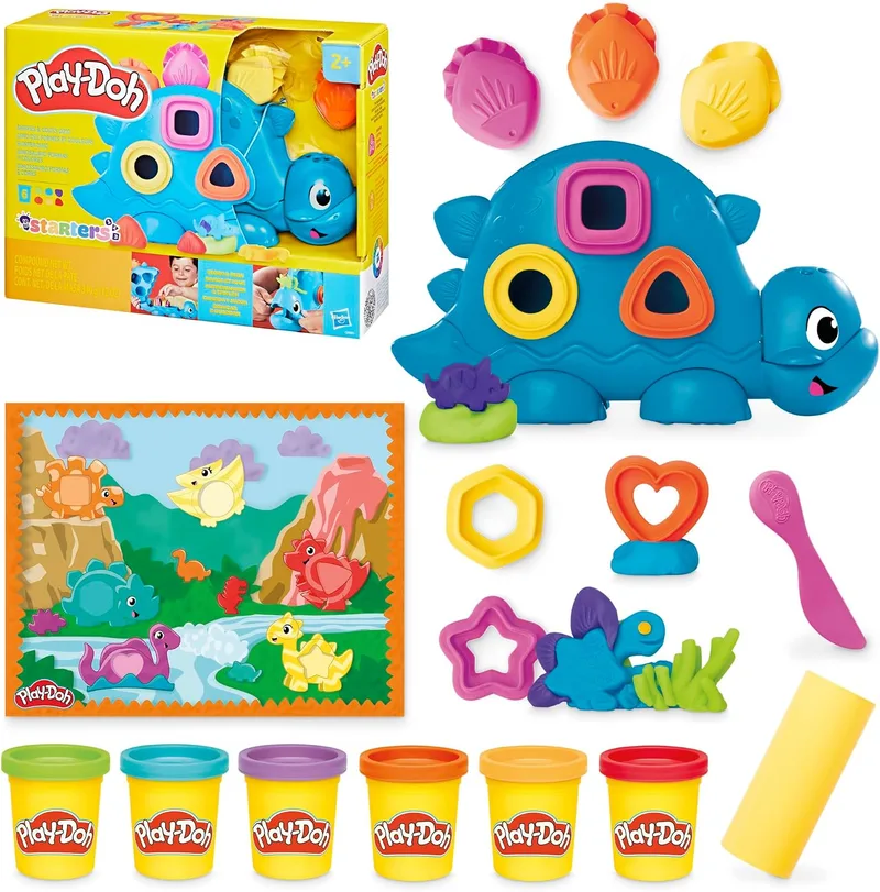 Play-Doh ▫️ Hasbro, Dinossauro, Formas e Cores, Brinquedos de Arte e Trabalhos Manuais, Materiais Artísticos para Crianças a partir dos 2 anos, 6 frascos, Plastilina colorida, Criatividade, Presente