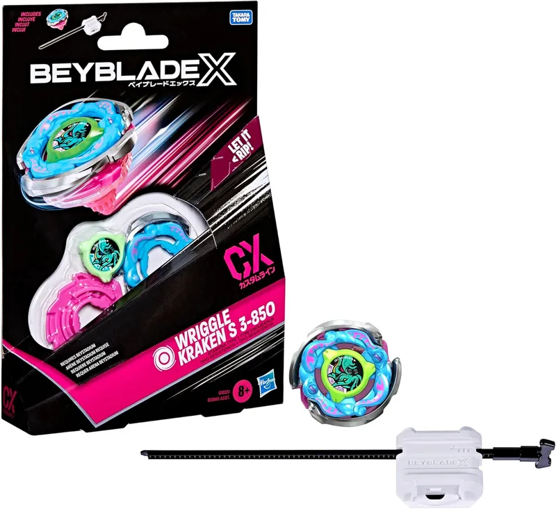 Hasbro ▫️ Beyblade X, Wriggle Kraken S 3-85O CX, Kit Inicial com Top e Lançador