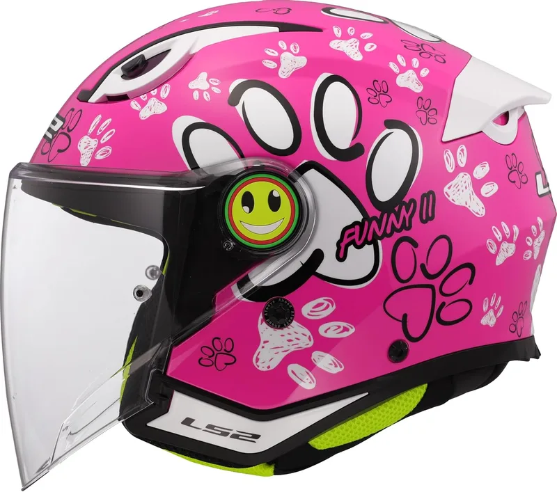 LS2 ▫️ Capacete de Moto Tipo Jet para Crianças FUNNY II PAWS Gloss Pink, L