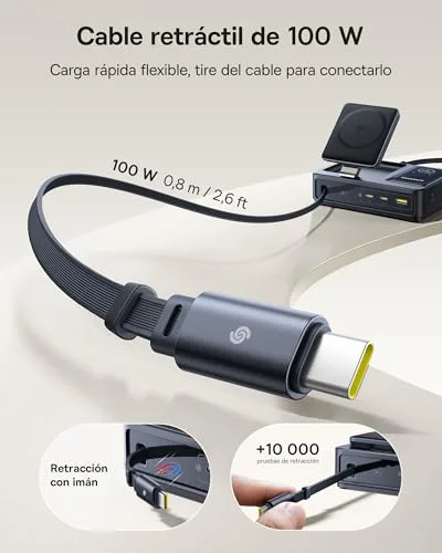 Baseus ▫️ NOMOS 5 em 1 Estação de Carregamento, Carregador USB-C de 140 W com Carregador MagSafe Qi 2.0 de 15 W, cabo retrátil tipo C, 2 portas USB-C e 1 porta USB-A e ecrã digital, para iPhone/MacBook/Surface 3