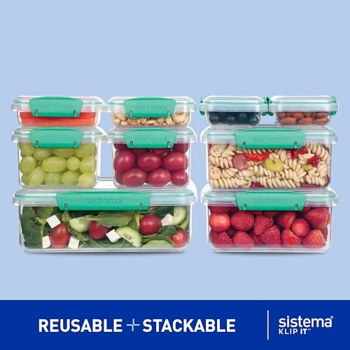 Sistema ▫️ KLIP - Recipientes herméticos para alimentos IT | Recipientes herméticos e empilháveis para refeições preparadas | Lancheiras escolares e recipientes pequenos | 18 unidades (9 recipientes e respetivas tampas) 4