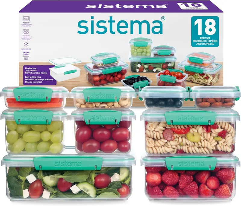Sistema ▫️ KLIP - Recipientes herméticos para alimentos IT | Recipientes herméticos e empilháveis para refeições preparadas | Lancheiras escolares e recipientes pequenos | 18 unidades (9 recipientes e respetivas tampas)