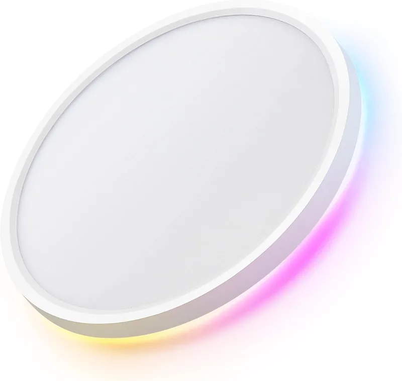 LuminexDesigns ▫️ Luz de teto LED inteligente regulável de 24 W com controlo remoto e controlo WiFi - Luz de teto ultrafina com retroiluminação RGB, compatível com Alexa e Google Home, para sala de estar e quarto