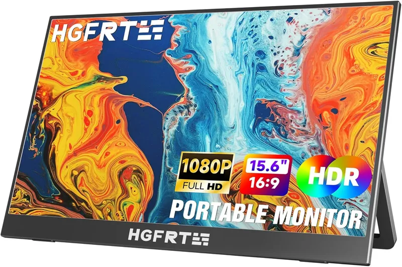 HGFRTEE ▫️ Monitor para computador portátil de 15,6 polegadas, ecrã portátil 1080P FHD com HDMI/USB C, altifalante duplo, suporte ajustável, VESA, para computador portátil PC Macboo Interruptor para telemóvel
