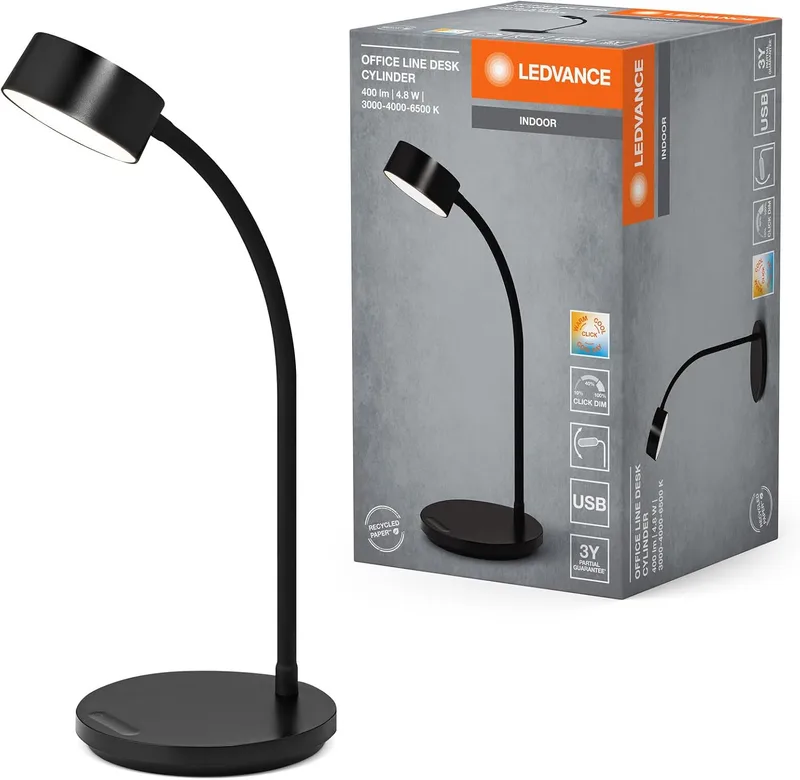 LEDVANCE ▫️ Office Line Desk Cylinder 4,8 W, CCT, regulável, preto