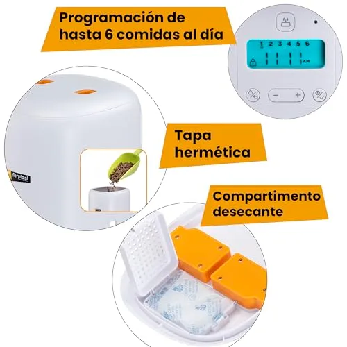 Ferplast ▫️ Risto Pet Distribuidor Automático de Comida para Cães e Gatos, Programável, Capacidade de 4 L, Dupla Potência, 6 Refeições por Dia, Ecrã Retroiluminado, Comedouro em Aço Inoxidável 3