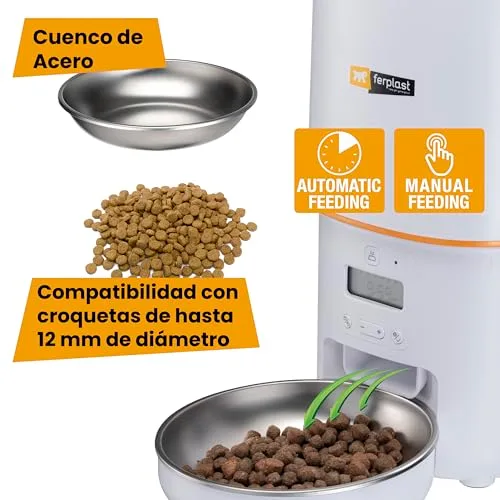 Ferplast ▫️ Risto Pet Distribuidor Automático de Comida para Cães e Gatos, Programável, Capacidade de 4 L, Dupla Potência, 6 Refeições por Dia, Ecrã Retroiluminado, Comedouro em Aço Inoxidável 5