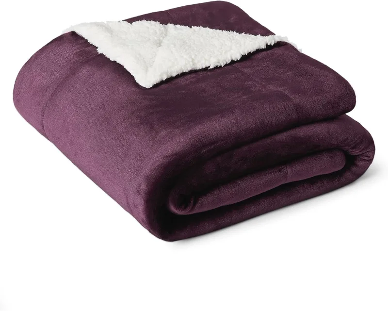 Amazon Basics ▫️ Coperta Plaid em Pile Sherpa, 127 x 152 cm, Prugna