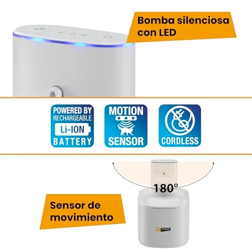 Ferplast ▫️ Beberouro para Gatos e Cães Pequenos Astra, Beberouro sem fios para gatos, Dispensador de água recarregável para gatos, Sensor de movimento, 3 L, Filtro de três fases, USB-C incluído 5