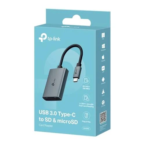 TP-Link ▫️ Leitor de cartões de memória SD USB-C para SD e microSD até 2 TB, USB 3.0, UHS-I 200 MB/s, leitura e gravação simultâneas de dois cartões UA430C 7