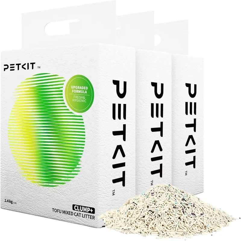 PETKIT ▫️ Areia para gatos 5 em 1, lavável, sem odor, com carvão ativado, extremamente absorvente e de secagem rápida (3 sacos de 2,4 kg cada)