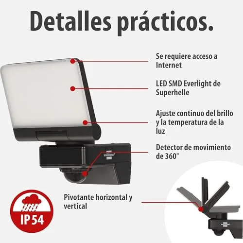 Brennenstuhl ▫️ Connect WiFi Foco LED WF 2051 P (24 W, 2800 lm, IP54, várias funções de iluminação ajustáveis através da aplicação, foco de exterior para montagem na parede com detetor de movimento) 3