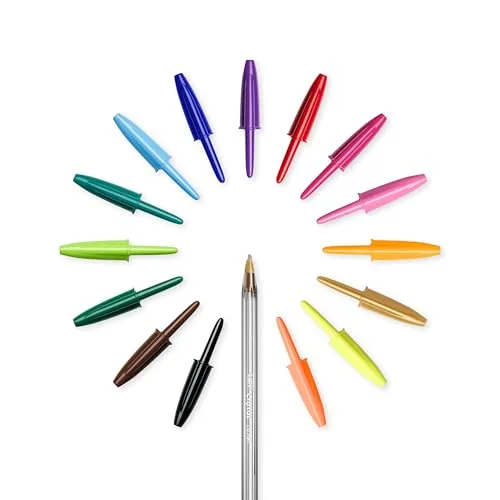 BIC ▫️ Cristal Multicolour Canetas de ponta larga (1,6 mm) Conjunto de formato especial - Cores clássicas, néon e divertidas, sortidas, embalagem de 27 4