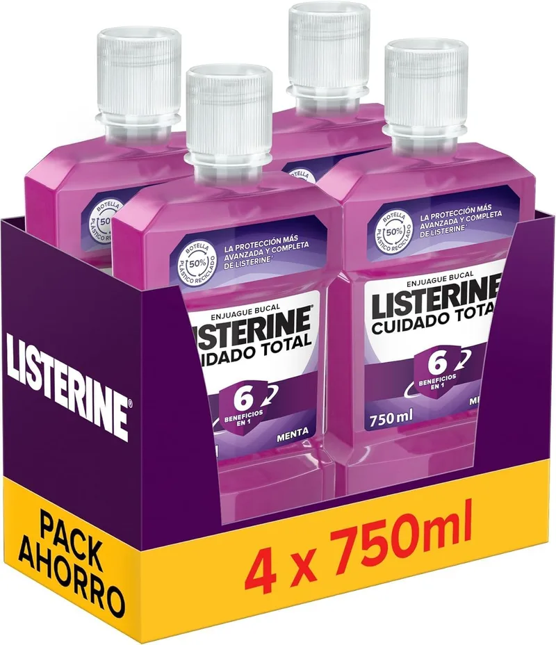 Listerine ▫️ Total Care (4x750 ml), colutório, colutório gengival com 10 benefícios em 1, elixir bucal com 12 horas de proteção, para dentes brancos.