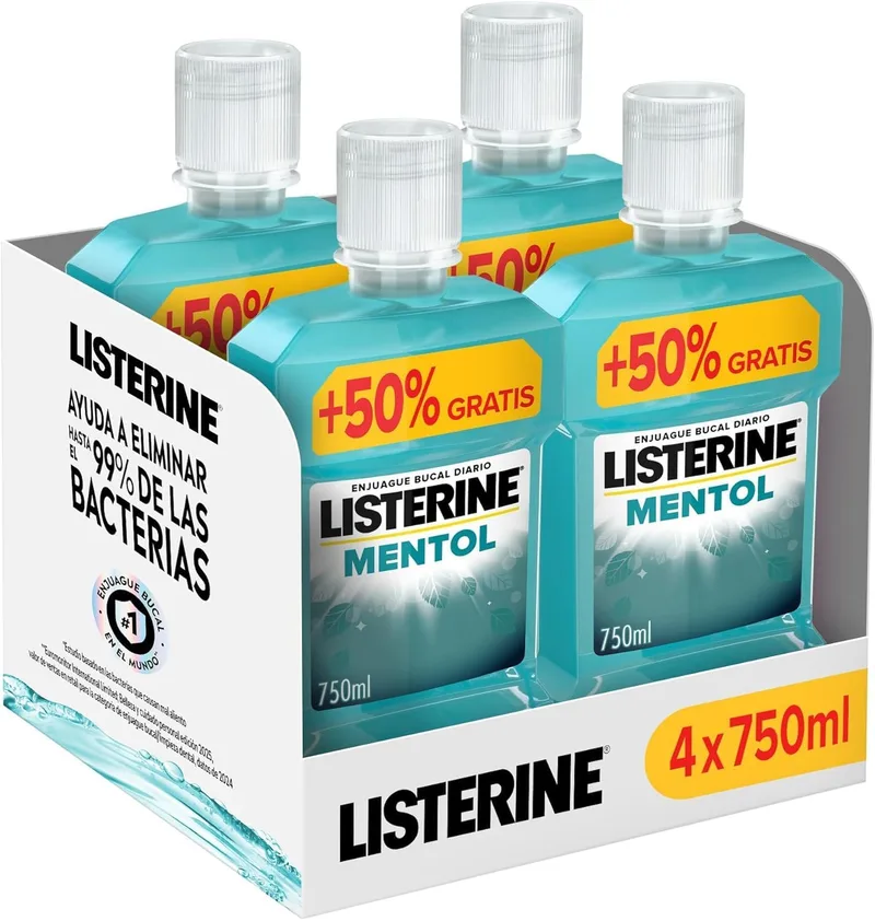 Listerine ▫️ Mentol – Elixir bucal com flúor, colutório para as gengivas com 24 horas de proteção, elixir bucal com mentol para um hálito fresco duradouro, embalagem de 4 x 750 ml