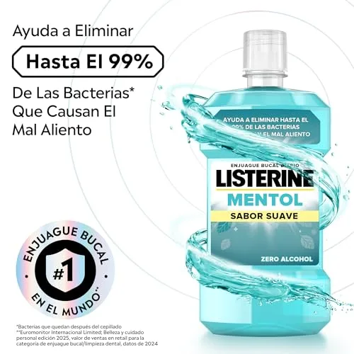 Listerine ▫️ Mentol Sabor Suave, Enxaguante Oral 0% de Álcool, 750 ml, 4 unidades 2