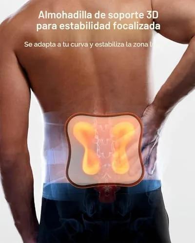 Rakiie ▫️ Lumbar para Homem e Mulher, Suporte Lombar 8X Potente com Almofada 3D, Suporte para as Costas Respirável com Correia Ajustável (Azul, Tamanho S) 4