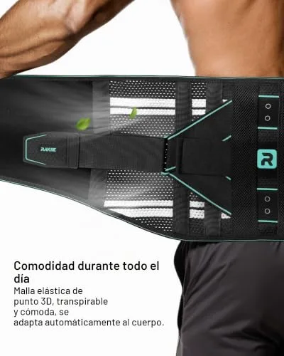Rakiie ▫️ Lumbar para Homem e Mulher, Suporte Lombar 8X Potente com Almofada 3D, Suporte para as Costas Respirável com Correia Ajustável (Azul, Tamanho S) 5