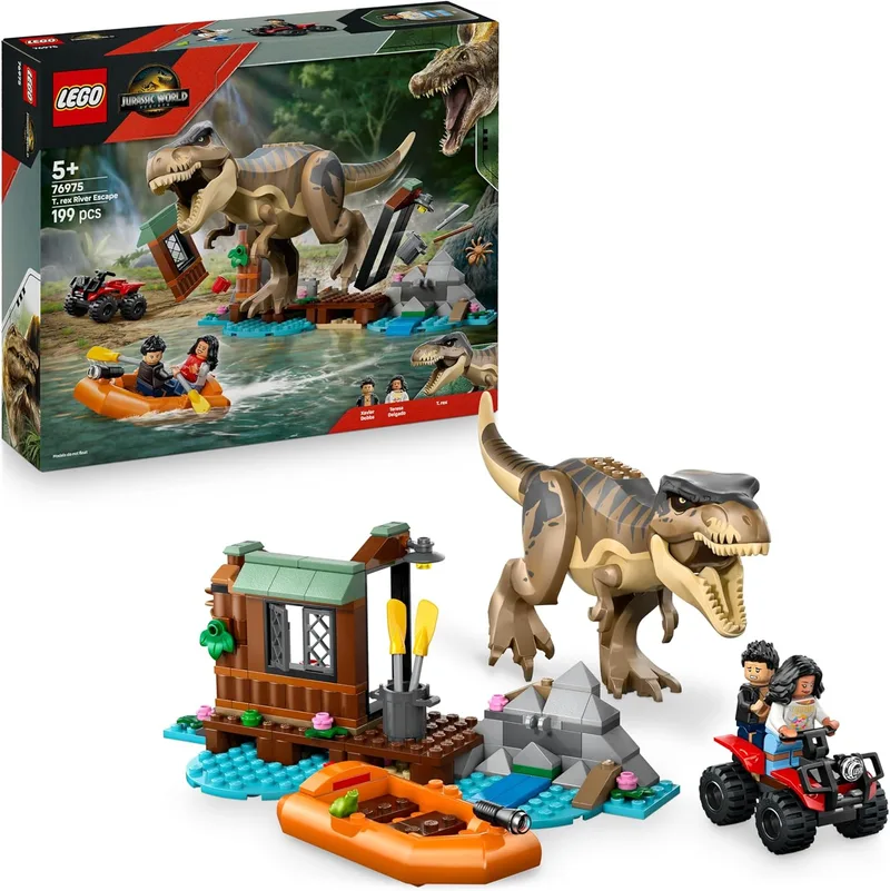 LEGO Jurassic World Fuga do Rio e T. Rex na Caça - Figura de Brinquedo Dinossauro Interactiva, Barco, Quad e 2 Minifiguras - Prenda de Aniversário para Rapazes e Raparigas a partir dos 5 anos 76975