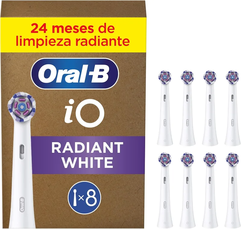 Oral-B ▫️ iO Radiant White - Cabeças de substituição originais, brancas, embalagem de 8