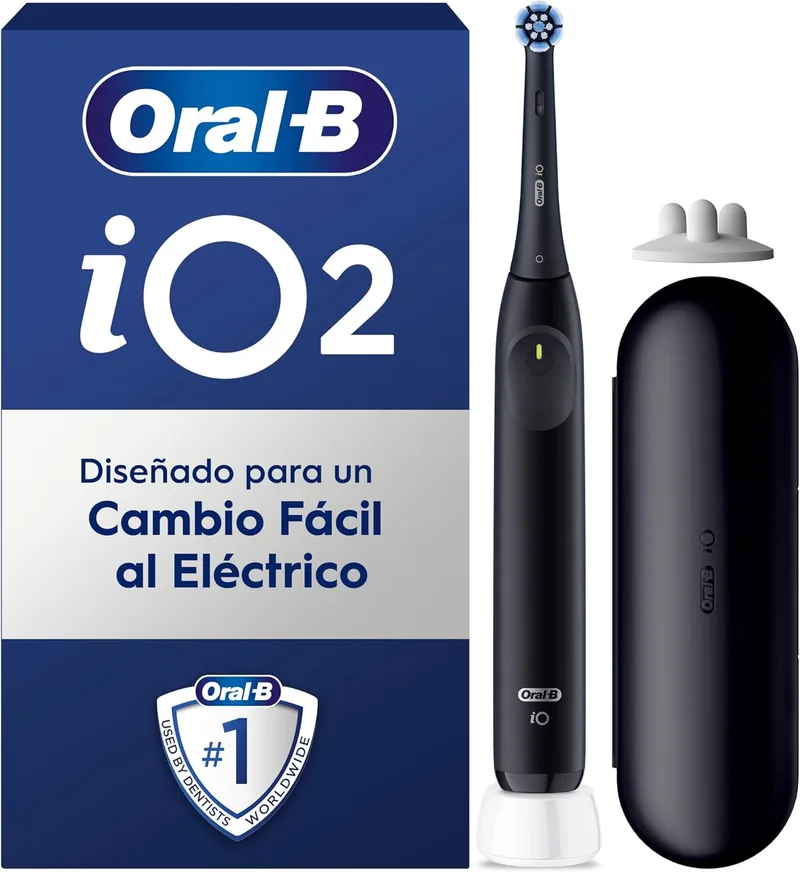 Oral-B ▫️ iO 2 Electric Toothbrush Black Night, 1 cabeça de escova, 1 estojo de viagem, 1 suporte para recargas, 3 modos de escovagem, sensor de pressão e temporizador, concebida pela Braun