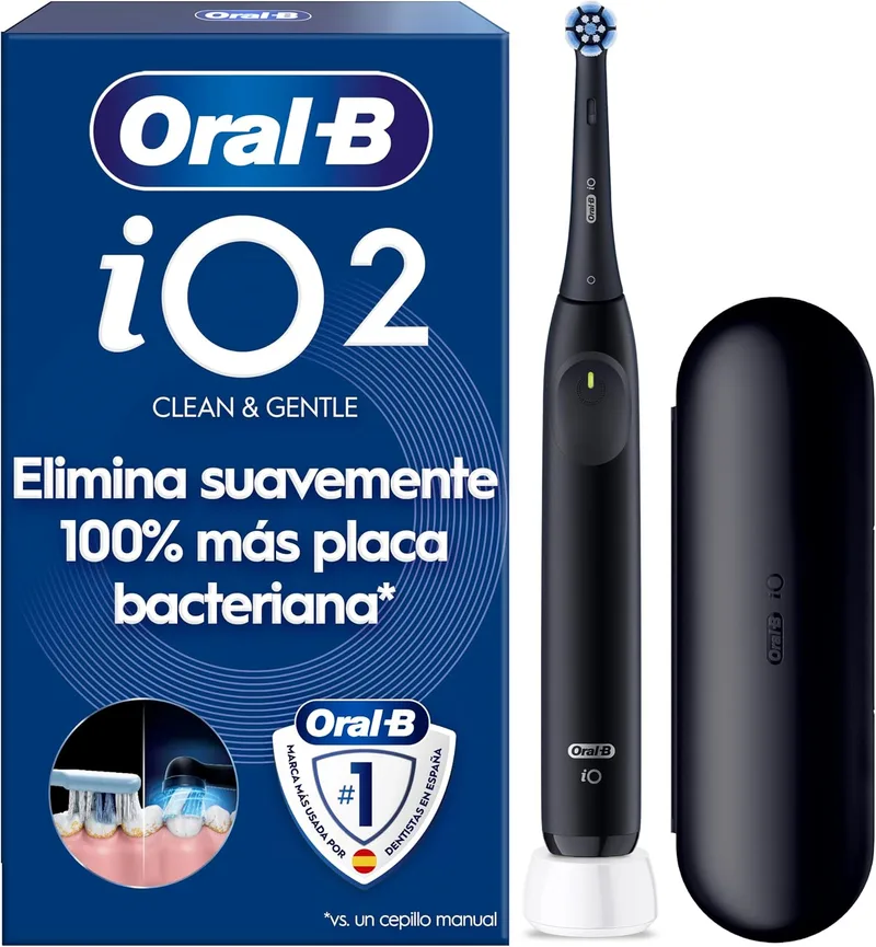 Oral-B ▫️ Escova de dentes elétrica iO 2 com 1 cabeça de escovagem, Preto Noturno | Escova de dentes suave para gengivas, 3 modos de escovagem, sensor de pressão, temporizador, estojo de viagem e porta-cabeças de substituição