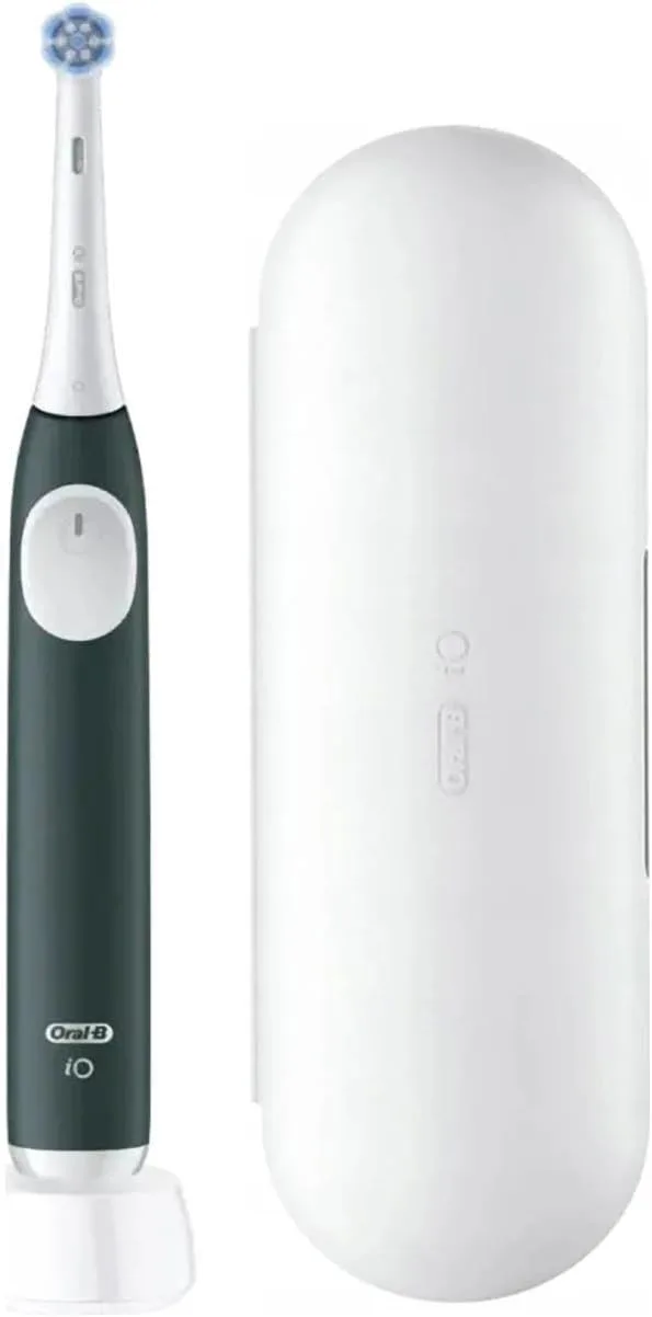Oral-B ▫️ iO Series 2 - Escova de dentes elétrica, 1 escova, 3 modos de escovagem para cuidados dentários, tecnologia magnética, estojo de viagem, design em castanho e verde-bosque