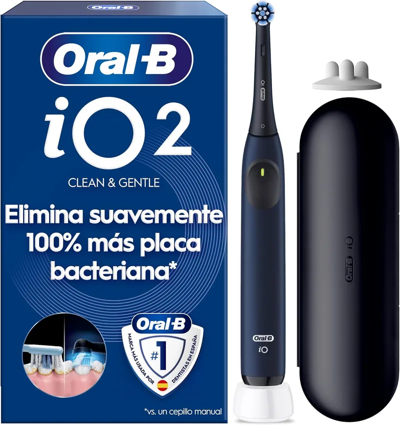 Oral-B ▫️ Escova de dentes elétrica iO 2 com 1 cabeça de escova, azul-marinho | Escova de dentes com 3 níveis de intensidade, sensor de pressão e temporizador, estojo de viagem, suave para as gengivas