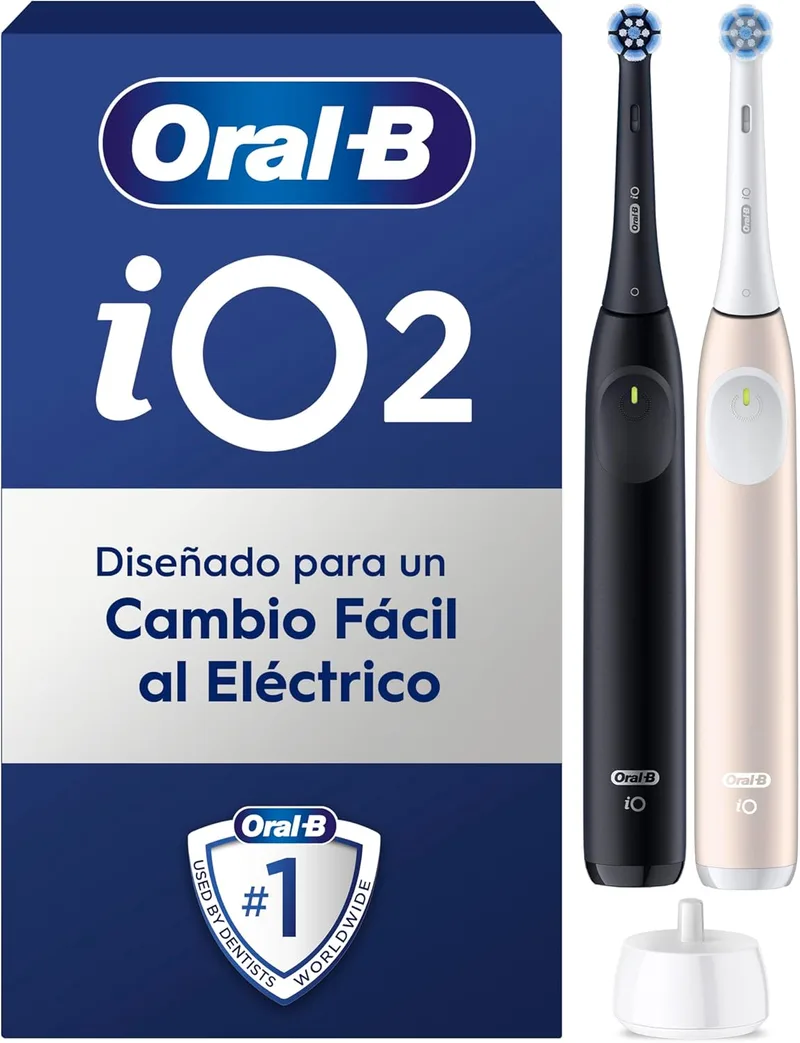Oral-B ▫️ iO 2 Pack de 2 escovas de dentes eléctricas Black Night e Soft Pink, 2 cabeças de escova, 3 modos de escovagem, sensor de pressão e temporizador, concebidas pela Braun