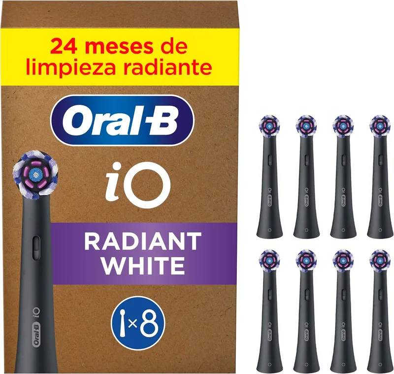 Oral-B ▫️ iO Radiant White - Cabeças de escova de substituição originais, pretas, embalagem de 8