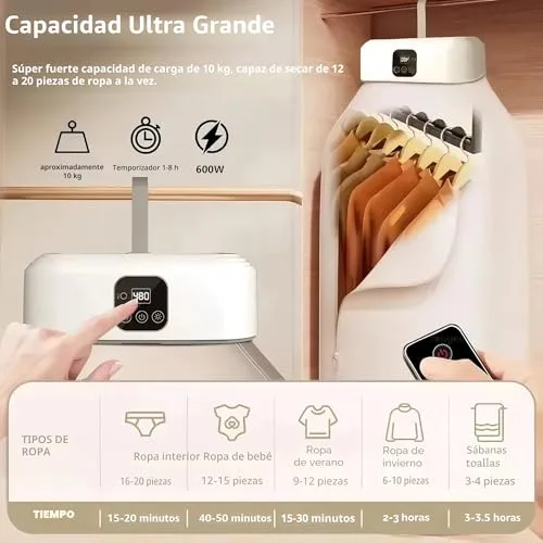 Liwankaqi ▫️ Secador de roupa portátil elétrico de 600 W com temporizador 5