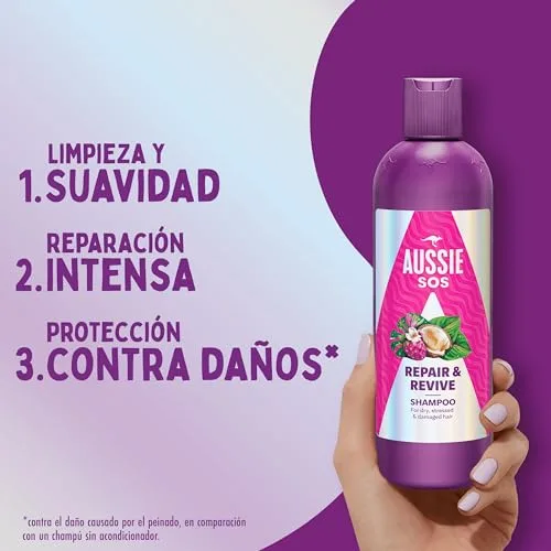 Aussie ▫️ SOS Repair&Revive Champô + Máscara + Spray Protetor Térmico para o Cabelo 5