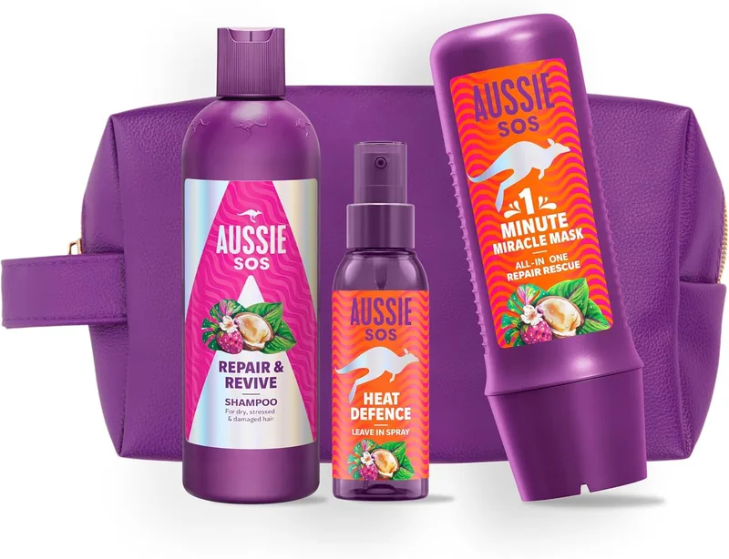 Aussie ▫️ SOS Repair&Revive Champô + Máscara + Spray Protetor Térmico para o Cabelo