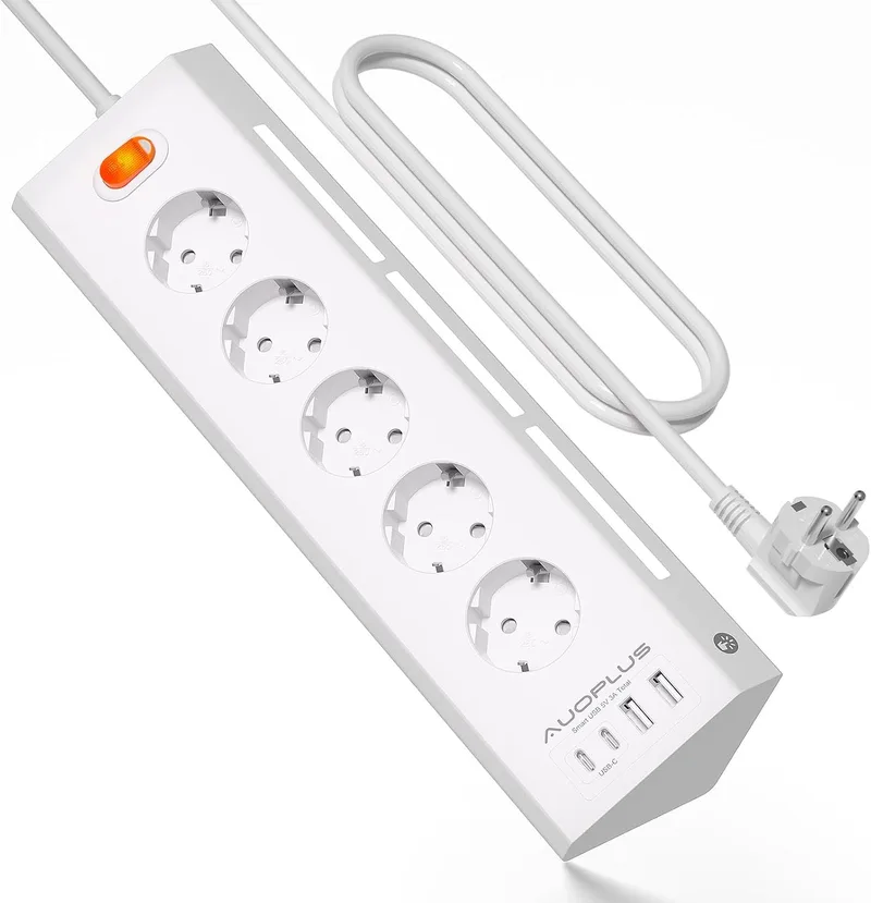 AUOPLUS ▫️ Multitomas com USB, com 5 tomadas elétricas e 4 portas USB
