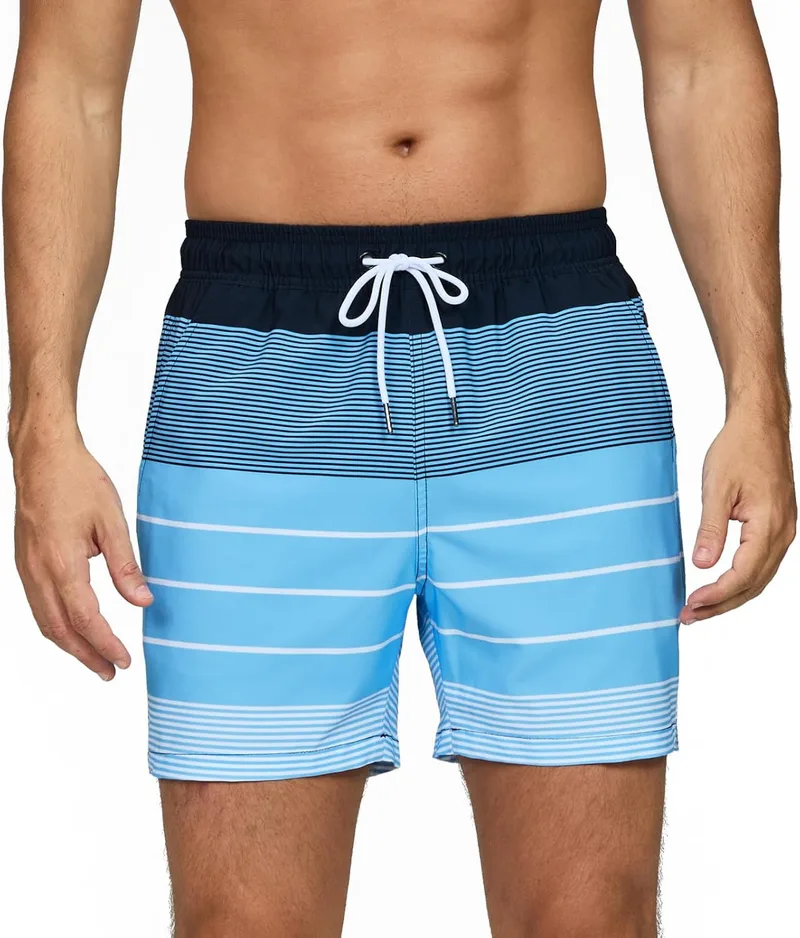 Vorvowry ▫️ Fato de banho para homem Secagem rápida Fato de banho respirável, leve e estampado Cuecas boxer Fato de banho de natação Fato de banho de surf de praia Fato de banho com bolso com fecho de correr