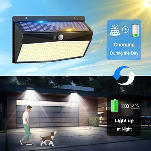 Peasur ▫️ Luz Solar LED para Exterior e Jardim 368LED: Luzes Solares com Sensor de Movimento, IP65 à Prova de Água, Projetores LED Solares para Exterior, Lâmpadas Solares Superbrilhantes – Pacote de 2 4