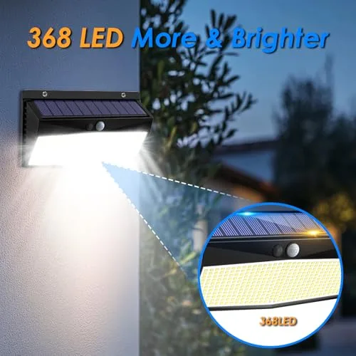 Peasur ▫️ Luz Solar LED para Exterior e Jardim 368LED: Luzes Solares com Sensor de Movimento, IP65 à Prova de Água, Projetores LED Solares para Exterior, Lâmpadas Solares Superbrilhantes – Pacote de 2 5