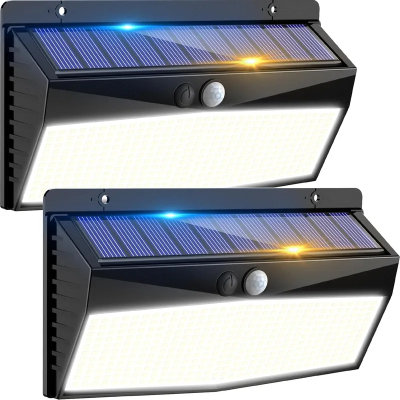 Peasur ▫️ Luz Solar LED para Exterior e Jardim 368LED: Luzes Solares com Sensor de Movimento, IP65 à Prova de Água, Projetores LED Solares para Exterior, Lâmpadas Solares Superbrilhantes – Pacote de 2