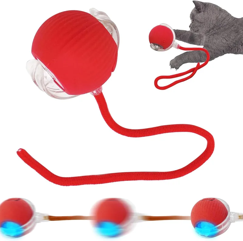 SORNEICDR ▫️ Nova bola interativa para gatos, bola de brincar interativa de 360°, bola inteligente com rolamento automático para gatos e cães (vermelha)