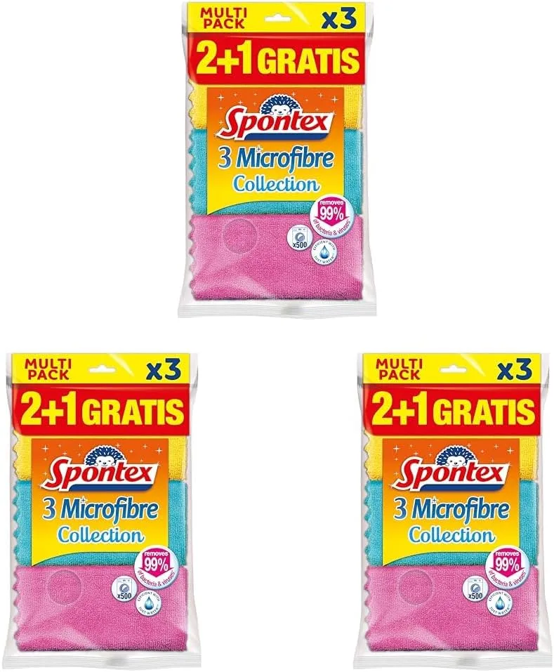 Spontex ▫️ Pano de microfibra MF Collection 2+1, multicolor, 3 peças (embalagem de 3)