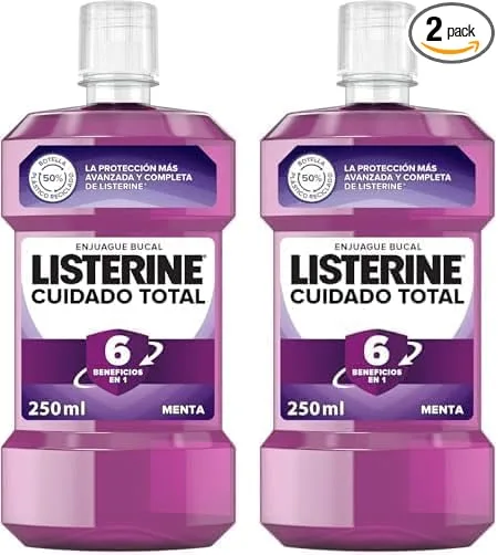 Listerine ▫️ Total Care (1 x 250 ml), colutório com flúor, colutório com 6 benefícios em 1, elixir bucal para uma limpeza oral completa (Embalagem de 2)