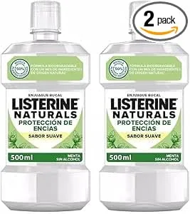 Listerine ▫️ Naturals (1 x 500 ml), elixir bucal sem álcool com sabor a menta, que protege as gengivas, com fórmula biodegradável e ingredientes naturais (Embalagem de 2)