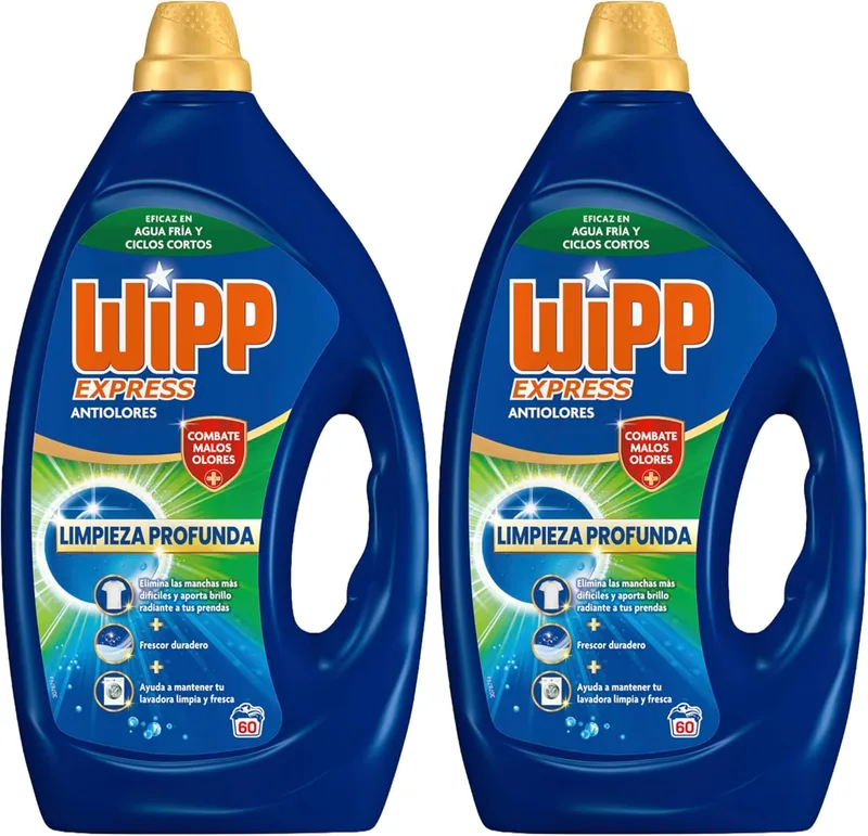 Wipp Express ▫️ Limpeza Profunda, Higiene e Anti-odores (55 lavagens), detergente líquido desmanchante para máquina de lavar roupa, para roupa higienicamente limpa (Embalagem de 2)