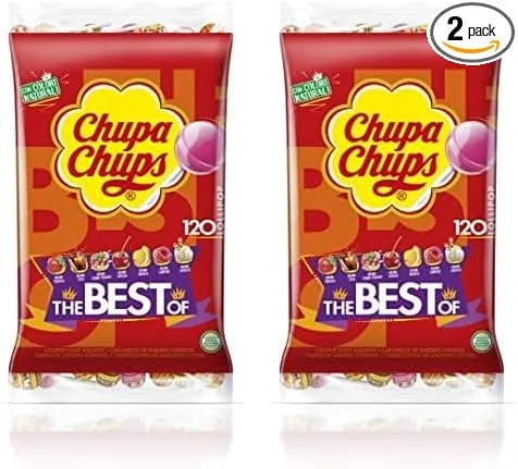 Chupa Chups ▫️ Original Caramelo com Pau, Sabores Sortidos, 120 x 12g (Embalagem de 2)