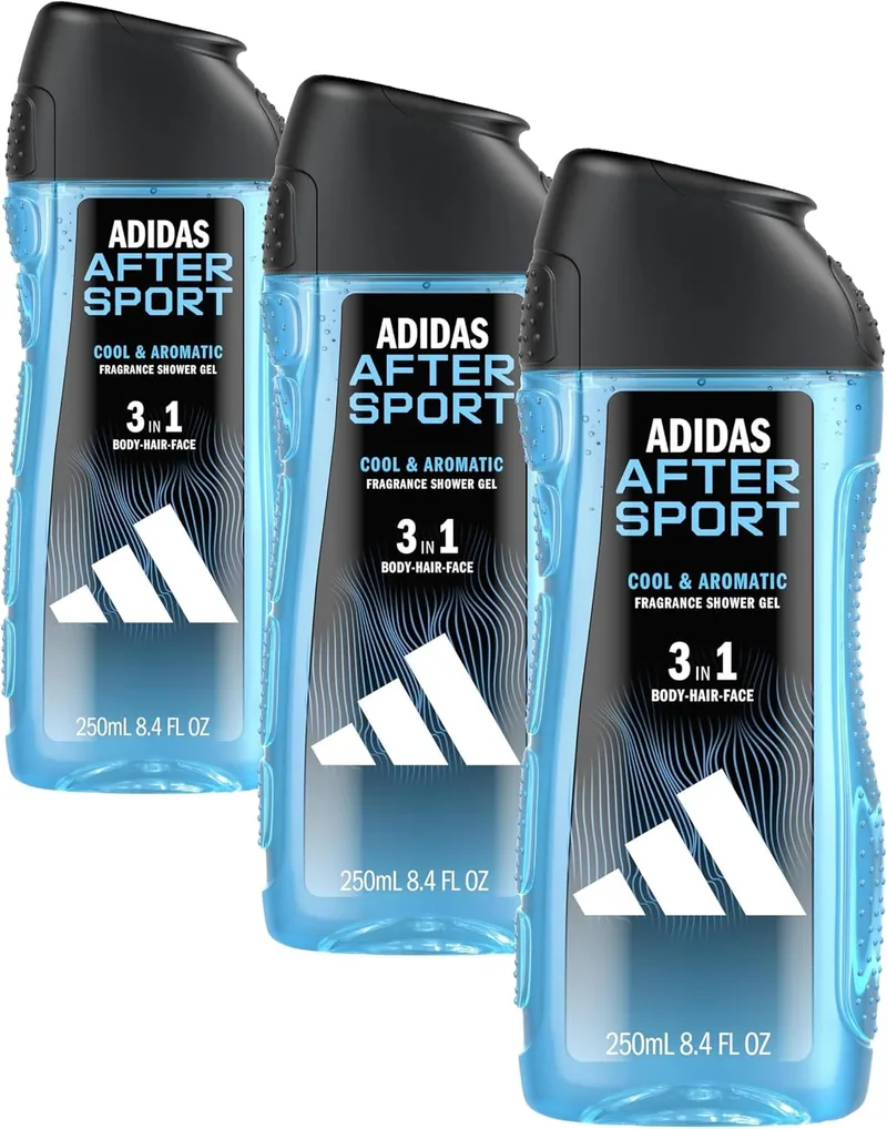 adidas ▫️ After Sport Shower Gel, gel de banho 250 ml (embalagem de 3)